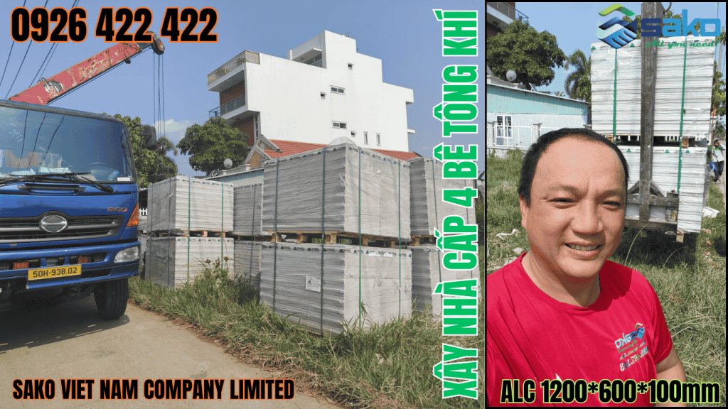 Kỹ thuật SAKO hỗ trợ hạ hàng tấm ALC xây nhà cấp 4 tại công trình